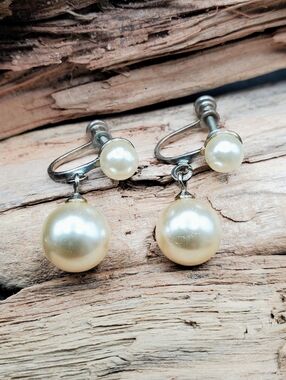 Vintage CPC, SS Pearl Dangle Earrings-California Perfume Company ( Early AVON)